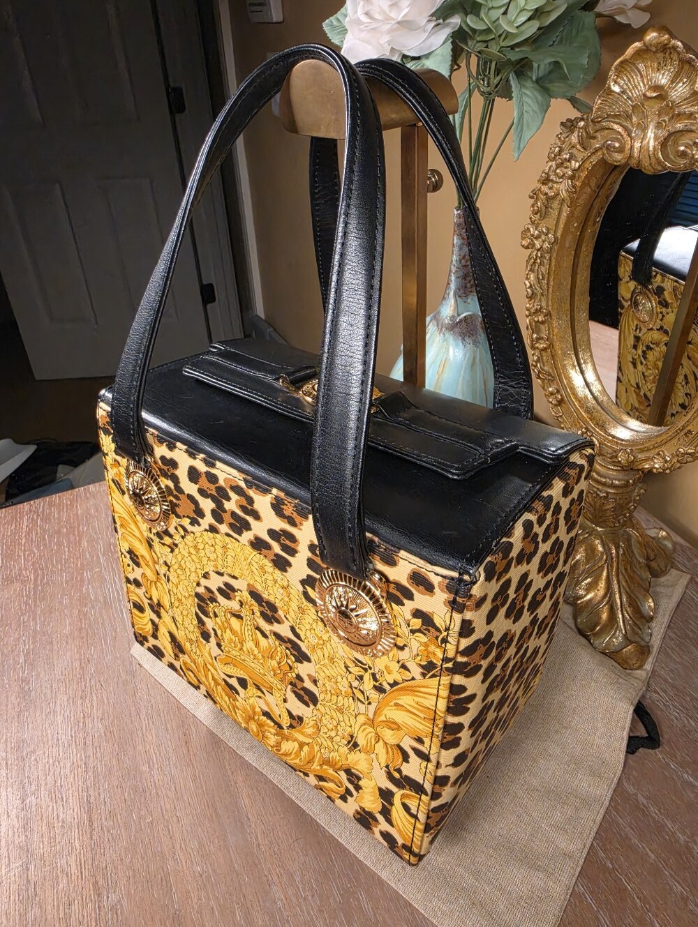 Versace Authentic Vintage Sunburst & Leopard-Print Vanity Satchel (Retail $1200) - Picture 10 of 12